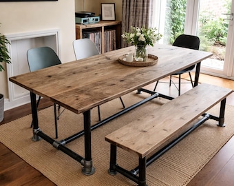 Dining Table, Custom Made Reclaimed Scaffold Boards, Rustic, Industrial, Pipe Tubes | THE BITTERNE