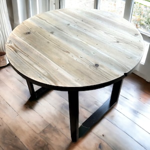 Circular Round Table, Custom Made Reclaimed Scaffold Boards - Box legs | THE MORZINE