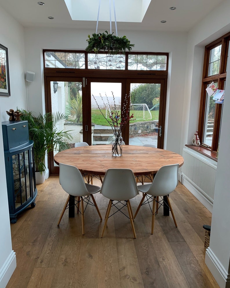 Circular Round Table, Custom Made Reclaimed Scaffold Boards Industrial Frame Legs THE STOCKWOOD image 1