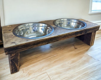 Wooden Dog Bowl Stand | Rustic Pet Feeder | Reclaimed Cat Bowls | THE CHUM