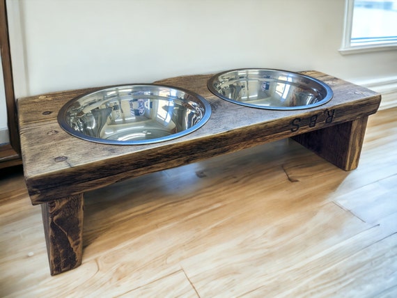 Natural Wood Dog Bowl Stand, Handmade Dog Bowl Stand