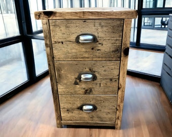 Bedside Table - 3 Drawer Office Storage Unit - Using Reclaimed Wooden Scaffold Boards | THE BEVENDEAN