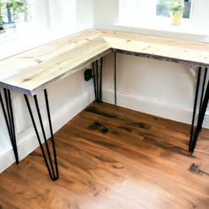 Corner Office Desk - Two Boards, Custom Made Reclaimed Scaffold Boards And Hairpin Legs For Rustic, Industrial Look - 5 legs | THE HELSINKI