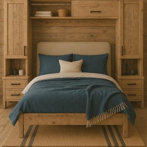 Handmade Reclaimed Wood Bed Frame with Overhead Storage
