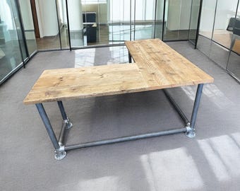 Corner Office Desk,Three Board Wide Custom Desk Reclaimed Scaffold Boards And Scaffold Tubes For Rustic, Industrial Look | THE SILVERDALE