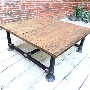 Square Rustic Coffee Table | Industrial Pipe Legs | Sustainably Sourced | THE HOLLYBROOK