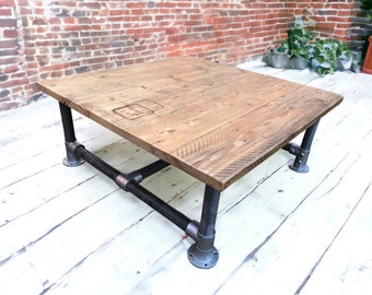 Square Rustic Coffee Table | Industrial Pipe Legs | Sustainably Sourced | THE HOLLYBROOK