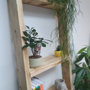 tilted wooden shelves