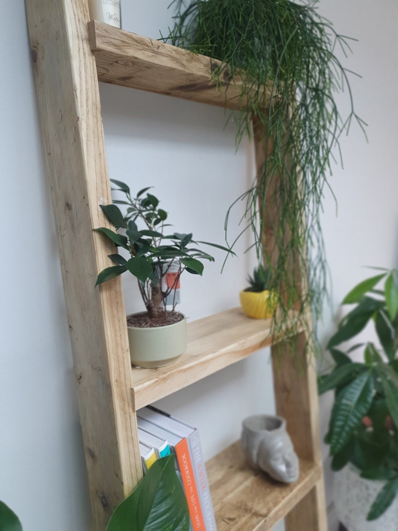 tilted wooden shelves