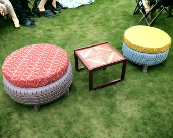 Colourful Tyre Seats Tyre Tables Reclaimed Garden Furniture
