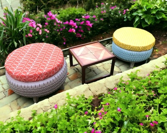Colourful Tyre Seats Tyre Tables Reclaimed Garden Furniture THE BRIDGE