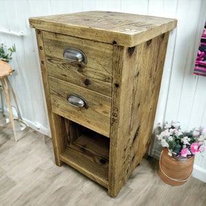 Bedroom Side Table With Shelf - Office Storage Unit - Using Reclaimed Wooden Scaffold Boards | THE CHILWORTH