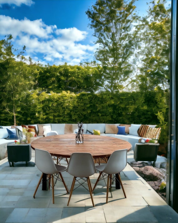 Outdoor Circular Round Table Custom Made Reclaimed Wood Garden