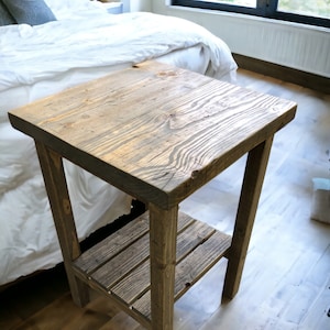 Rustic WOODEN SIDE TABLE - Handmade Bedside Table - Reclaimed Wood Nightstand - Industrial End Table For Small Space Storage