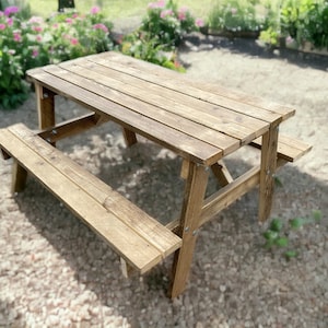 Handmade WOODEN PICNIC BENCH – Reclaimed Wood Garden Bench – Eco Friendly Outdoor Furniture - Custom Sizes Available