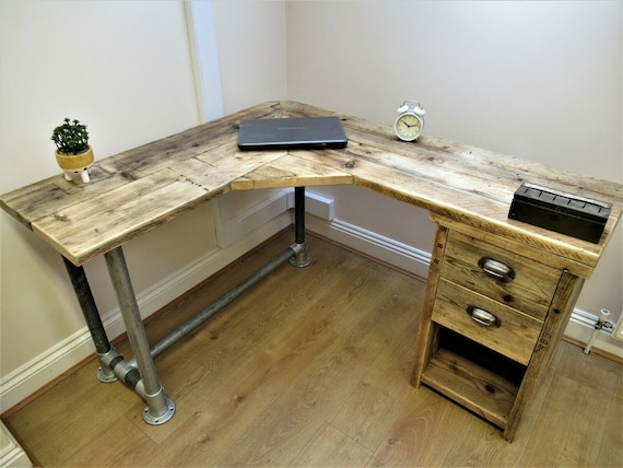 Corner Office Desk Two Board, Custom Made Corner Desk From Reclaimed  Scaffold Boards and Scaffold Tubes,rustic Desk, Industrial Look ND 