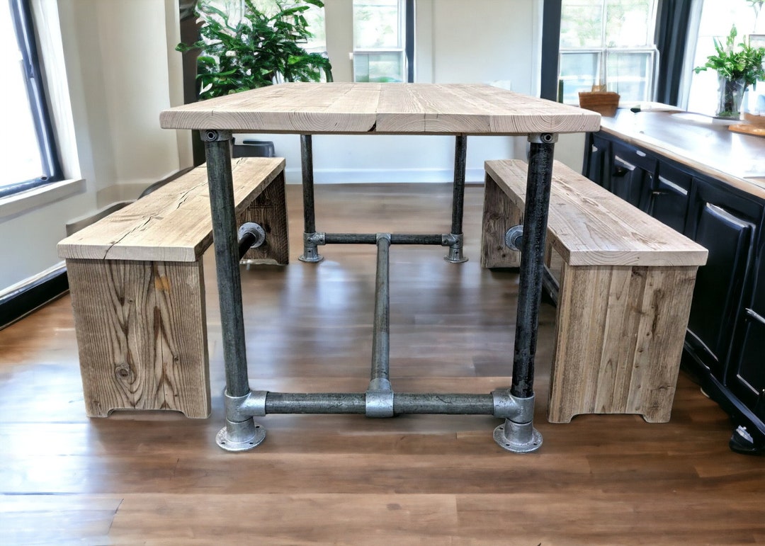Rustic Dining Table | Industrial Dining Bench Set | Reclaimed Wood ...