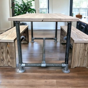 Mesa de comedor rústica / Juego de banco de comedor industrial / Juego de comedor de madera recuperada / THE ATHENS