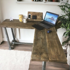 Corner Office Desk - Two Board, Custom Made From Reclaimed Scaffold Boards And Scaffold Tubes For Rustic, Industrial Look | THE HIGHFIELD