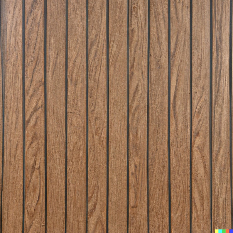 May include: Vertical wooden planks with a natural wood grain pattern. The planks are a warm brown color, separated by thin, dark gray lines. The wood grain texture is visible, creating a rustic, textured surface.