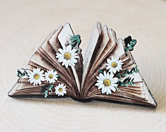 Book Brooch / Book Lover's Pin / Gift for Book Lover / Reading / Whimsical Accessory / Wood Brooch.