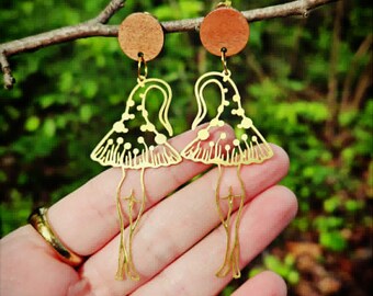 Pendientes de hadas con forma de seta, pendientes de setas, pendientes de hadas del bosque, joyería inspirada en el bosque, regalo para amantes de la naturaleza.