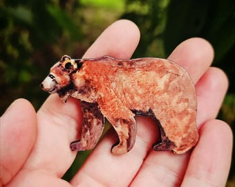 Bear Brooch, Brown Bear Brooch, Bear Pin, Forest Animal Brooch, Woodland Brooch.