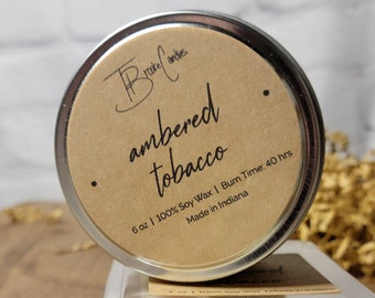 Handpoured Ambered Tobacco 100% Soy Candle (cotton wick, clamshell) TBrookeCandles