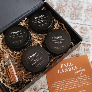 Fall Soy Candle Sampler (spiced cranberry, white amber pumpkin, fall cider, crimson pear) cotton wick, 2 ounce, gift box TBrookeCandles