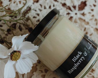 9 ounce Black Raspberry and Vanilla 100% Soy Candle (wooden wick) TBrookeCandles