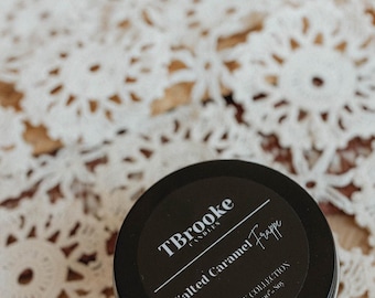 Handpoured Salted Caramel Frappe 100% Soy Candle (4 ounce black tins) TBrookeCandles