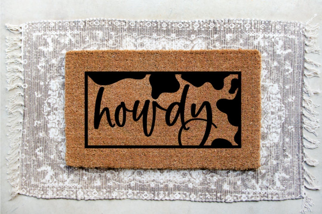 Howdy Doormat Cow Print Door Mat Mat Howdy Etsy