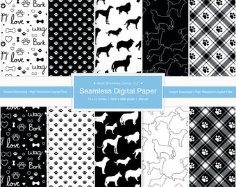 Carta digitale per cani senza soluzione di continuità. Modello digitale. Stampa della sagoma del cane. Stampa del cane. Sagoma del cane. Bianco e nero. Modello di cane. Download istantaneo