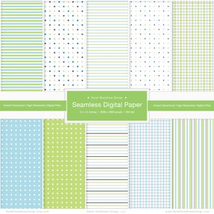 Può includere: Un set di 10 motivi di carta digitale in verde, blu e bianco. I motivi includono strisce, pois, gingham e un motivo a croce. Le carte digitali misurano 30,5 cm per 30,5 cm e 300 dpi.