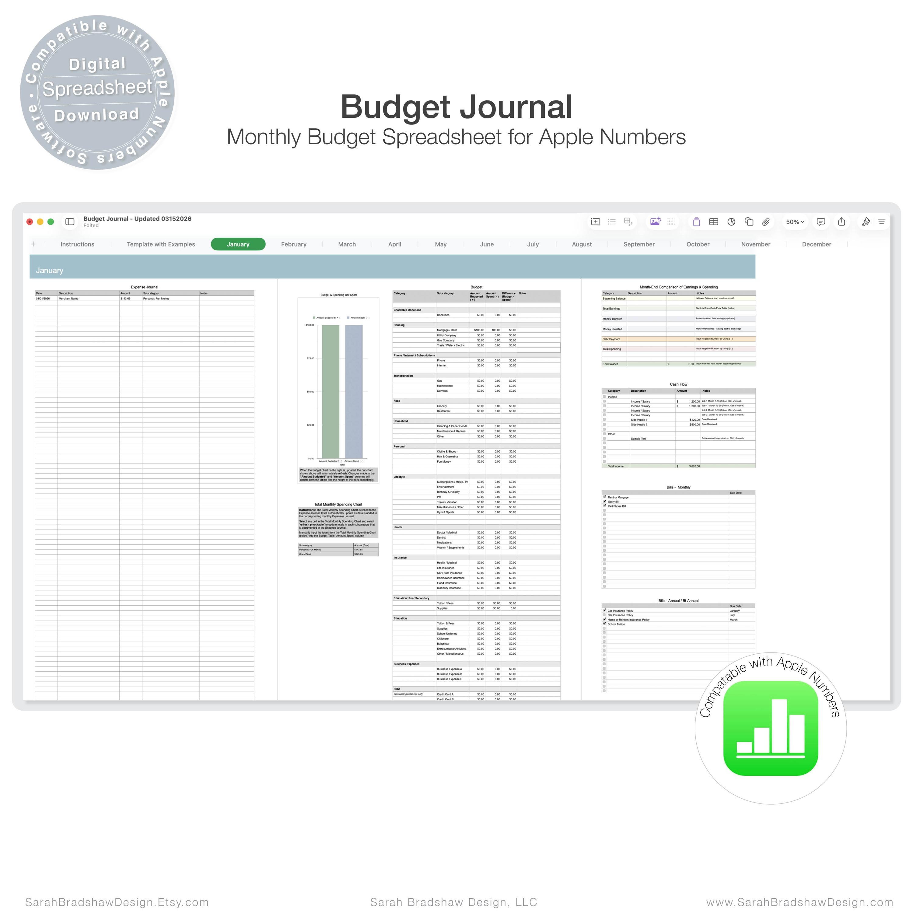 Monthly Budget Spreadsheet for Apple Numbers | Family Budget Planner ...