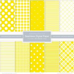Seamless Digital Paper. Digital Pattern. Yellow Digital Paper. Seamless Yellow Paper. Yellow Plaid. Yellow Gingham. Polka Dots. Digital PNG
