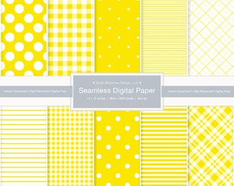 Seamless Digital Paper. Digital Pattern. Yellow Digital Paper. Seamless Yellow Paper. Yellow Plaid. Yellow Gingham. Polka Dots. Digital PNG