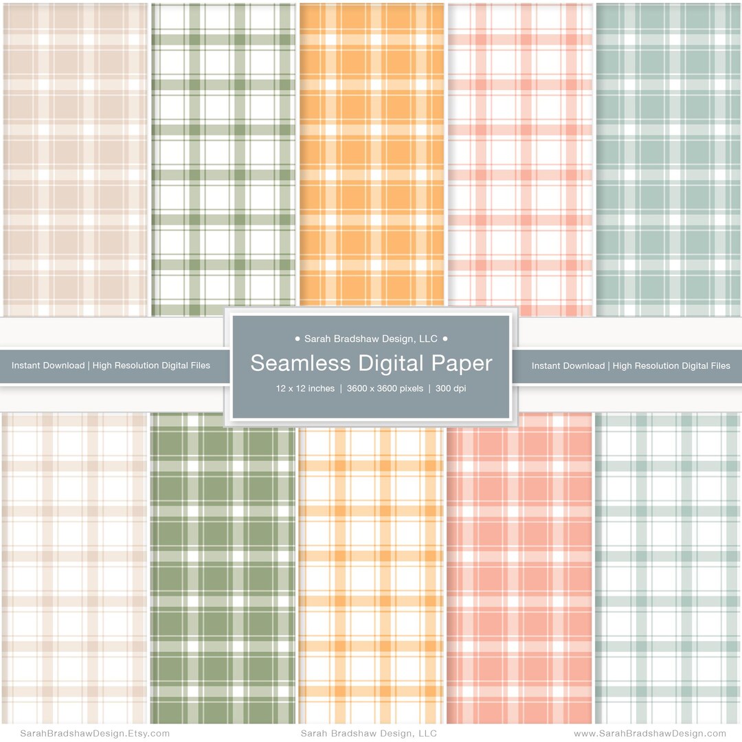 Fall Plaid Digital Paper: Seamless Orange, Pink & Blue Prints (digital ...