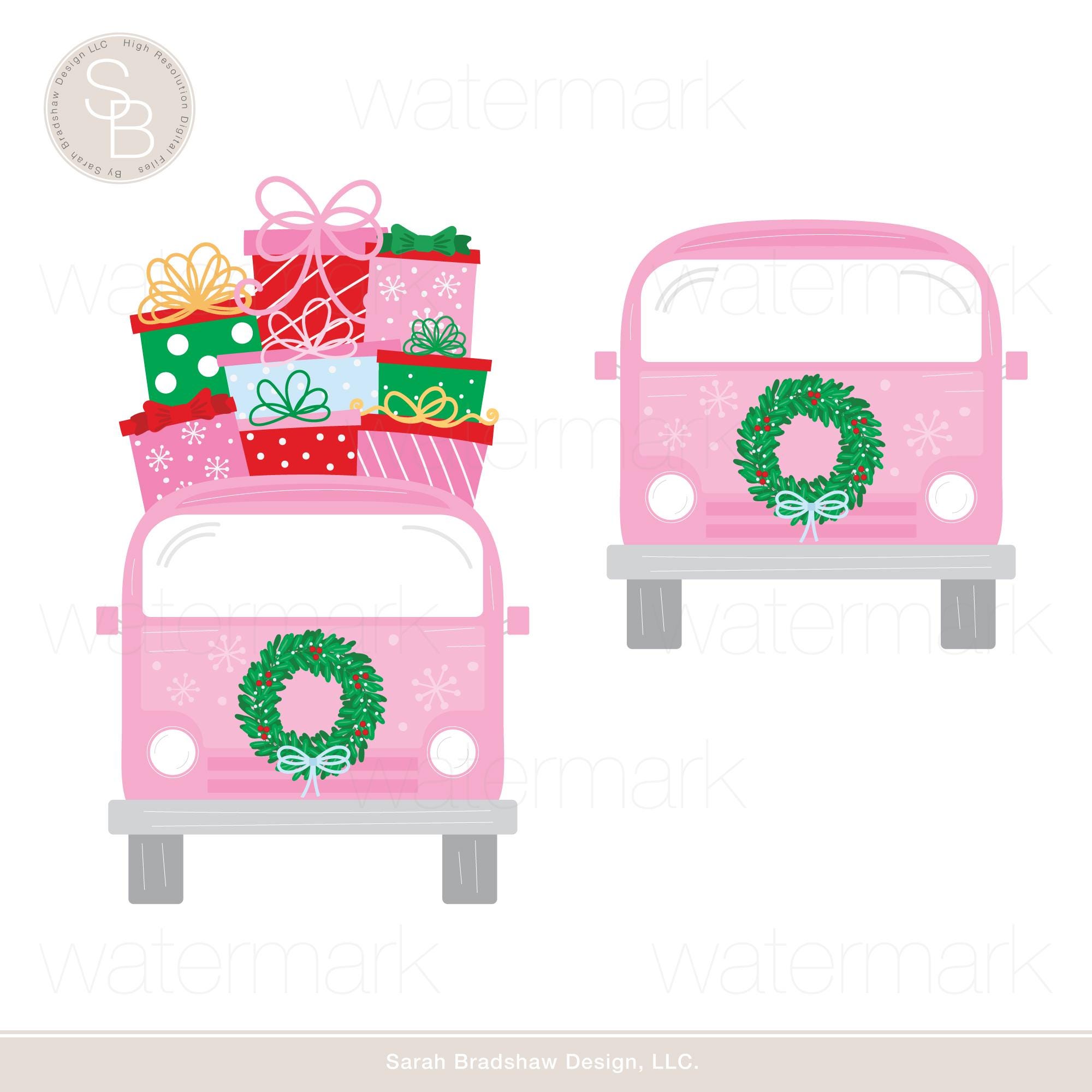 Retro Pink Christmas Clip Art: Vintage Holiday PNG JPG (instant ...