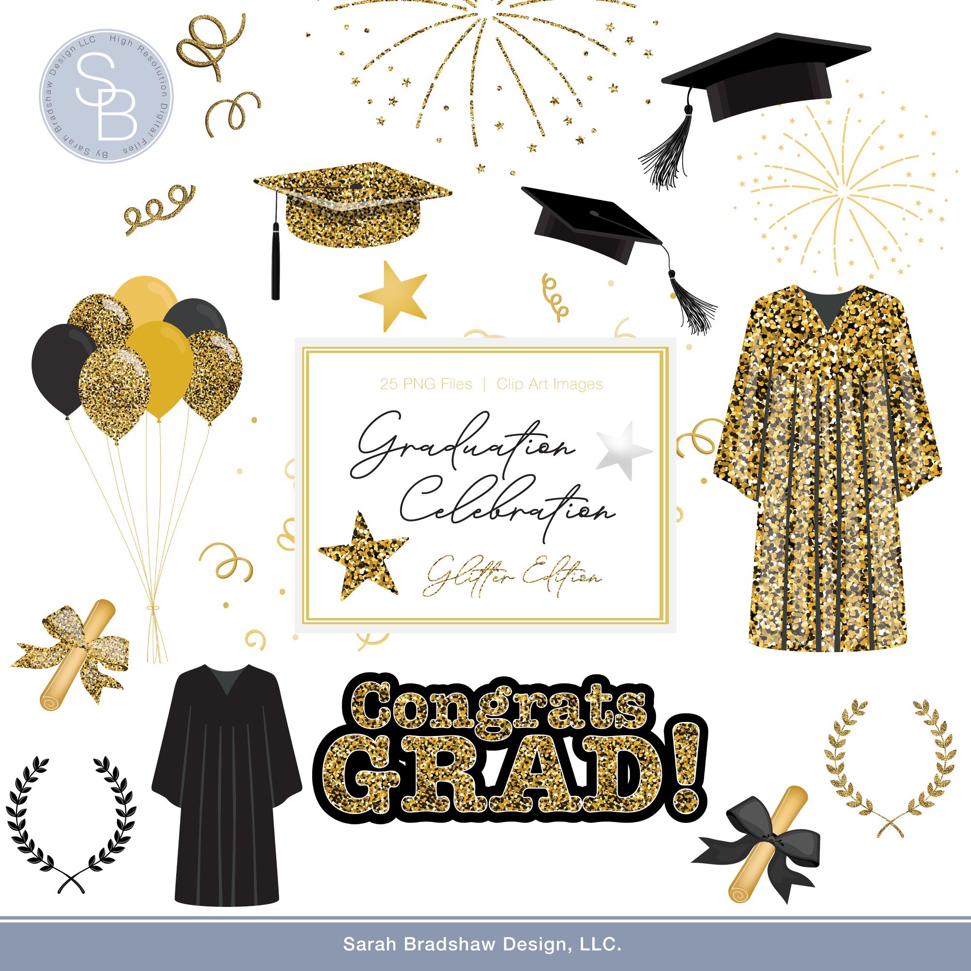 Graduation Sprite Glitter Graduation Clip Art: Cap, Gown, & Confetti (PNG Files) - Etsy