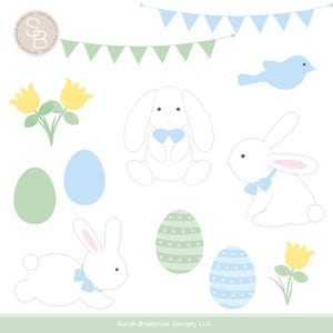 Easter Bunny Clip Art, Easter Clip Art, Easter Egg Download, Cute Easter ClipArt, White Bunny, Blue Easter, Easter Digital Download, ID220