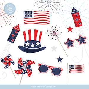 Clip art digital. Clip art de la celebración del 4 de julio. Clipart patriótico. Gafas de sol con estrellas y rayas. Rojo, blanco y azul. Descarga instantánea.