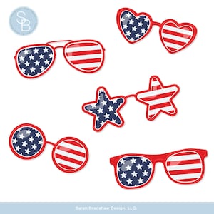 Digitale Clip-Art. Vintage Sonnenbrillen. Stars and Stripes Sonnenbrillen. Rot, Weiß und Blau. 4.Juli. USA Sonnenbrille. Sofort Download.