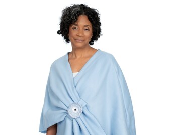 Chemotherapy Wrap | Light Blue Fleece Shoulder Wrap | Daily Chemo Wear | Cancer Clothing