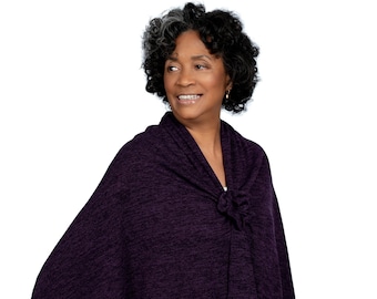 Chemotherapy Wrap | Purple Knit Shoulder Wrap with Rosette Closure| Daily Chemo Wear | Cancer Clothing