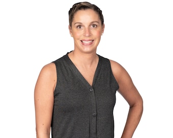 Charcoal Grey Super Soft Post Mastectomy Camisole with Inner Drain Pockets | Chemo Clothing | Breast Cancer Clothing