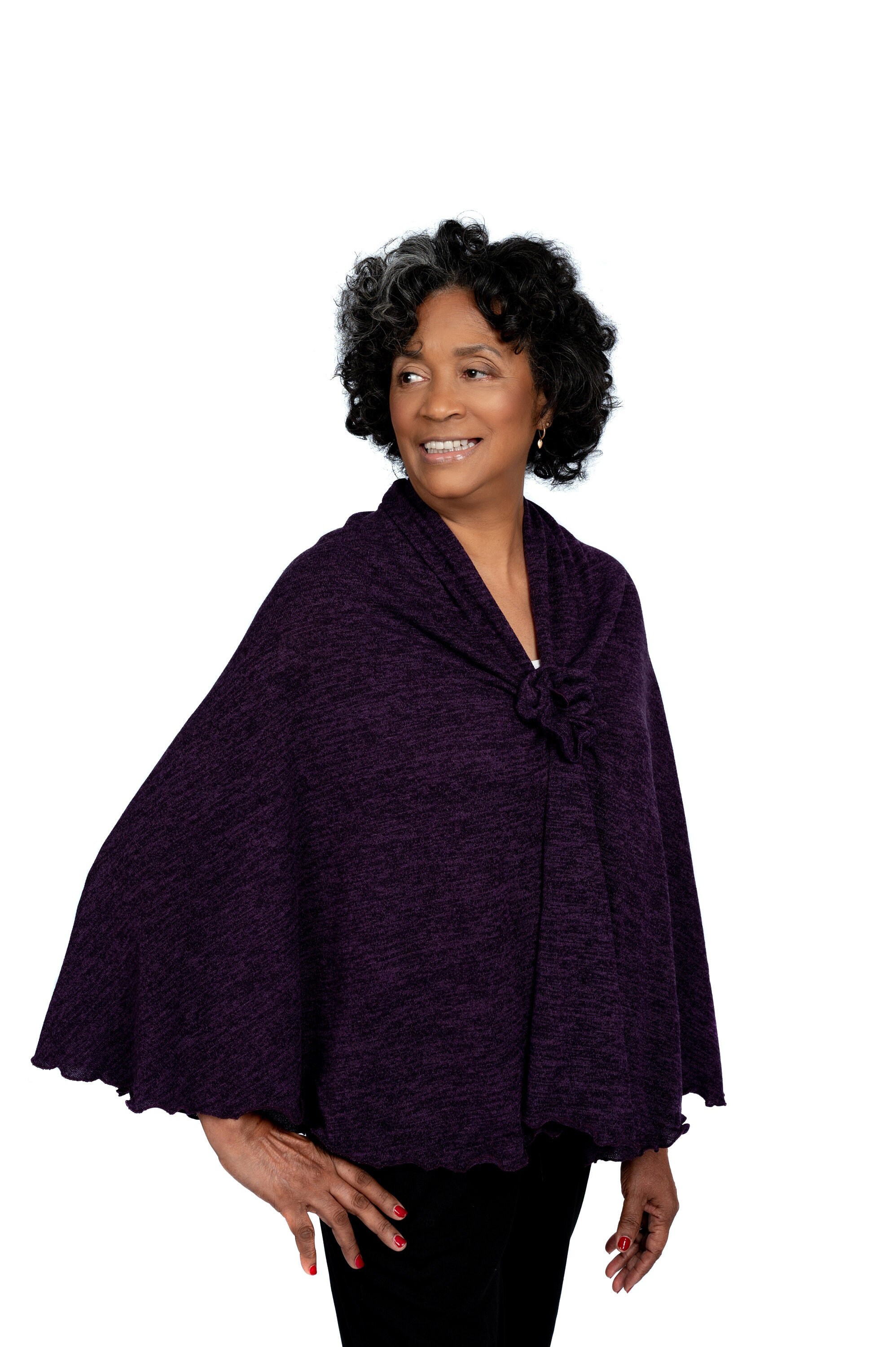 Chemotherapy Wrap Purple Knit Shoulder Wrap With Rosette Closure Daily