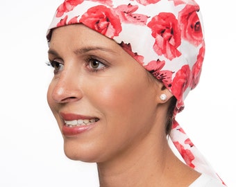 Scrub Cap | Nurse Clothing | White and Rose | Cancer Awareness | Breast Cancer