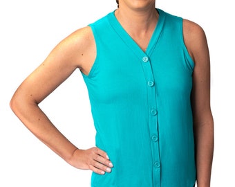Teal Post Mastectomy Camisole with Drain Pockets | Chemo Clothing | Breast Cancer Clothing