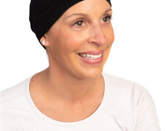 Hats for Hair Loss | Chemo Beanie | Black Head Cover with Bow for Hair Loss | Chemo Cap